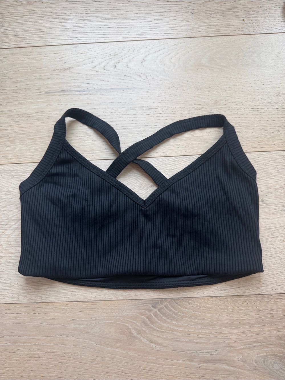 Year of Ours Black Ribbed Cross‑Strap Sports Bralette